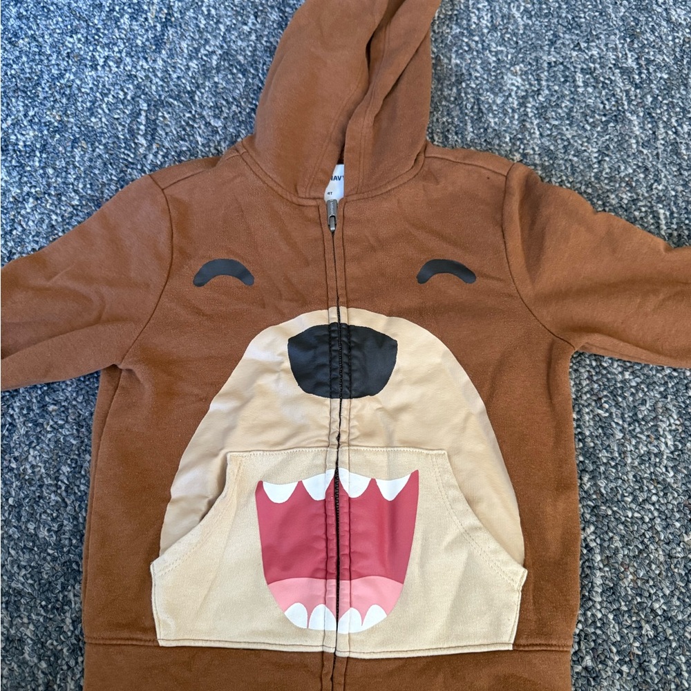 Old Navy Brown Bear Hoodie Jacket with Tan & Pink Accents